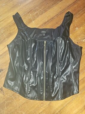 torrid Black Faux Leather Zip-Front Corset Top